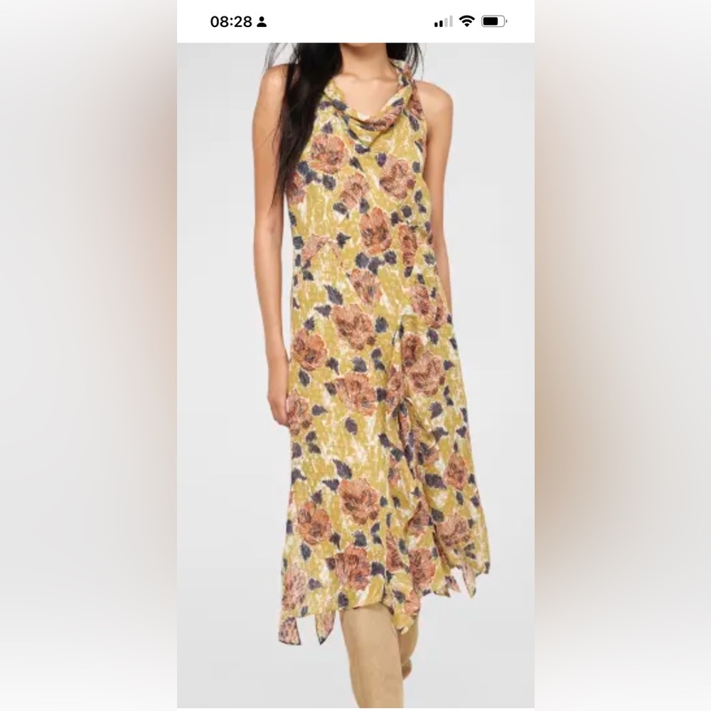 $450 Joie Cream and Pink Asymmetrical Midi Dress Resort Wear